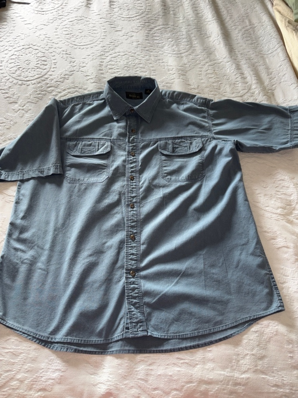 Red Head Blue/Green Short-Sleeve 100% Cotton Button-Down EUC Work Shirt XL